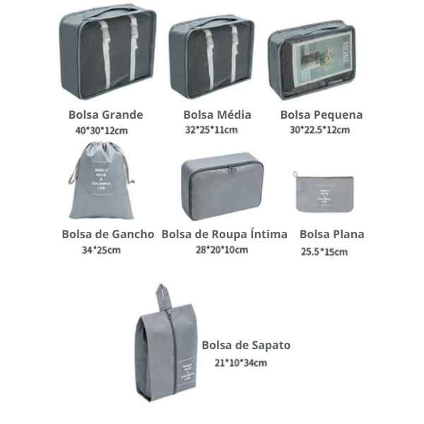 Kit 7 Bolsas Organizadoras para Mala de Viagem - Essential Bag