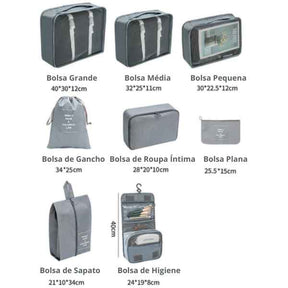 Kit 8 Bolsas Organizadoras para Mala de Viagem - Essential Bag